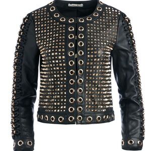 Alice + Olivia Black and Gold Leather Jacket